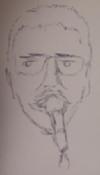 Sketch of a man with a microphone