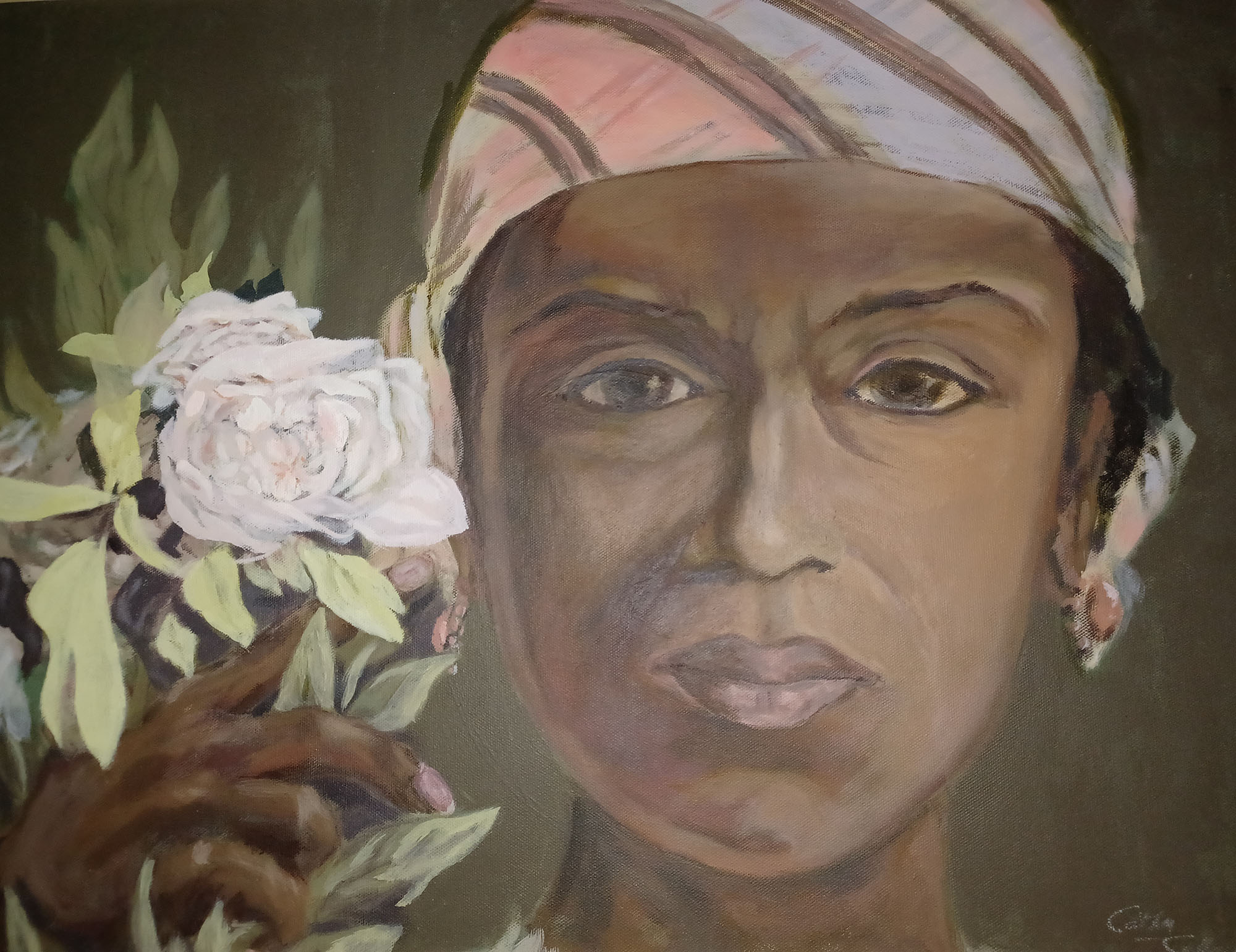 Black Woman With Peonies